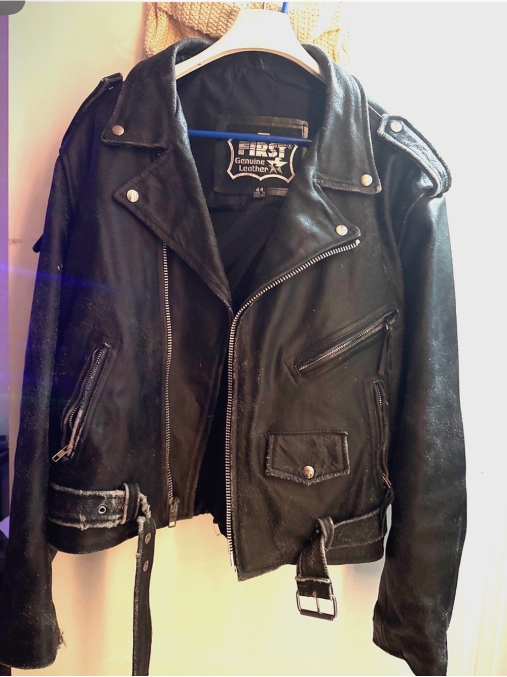 Vintage Metallica Leather Biker Jacket with Blue Skull Back Graphic - Style - Picture 2 of 8